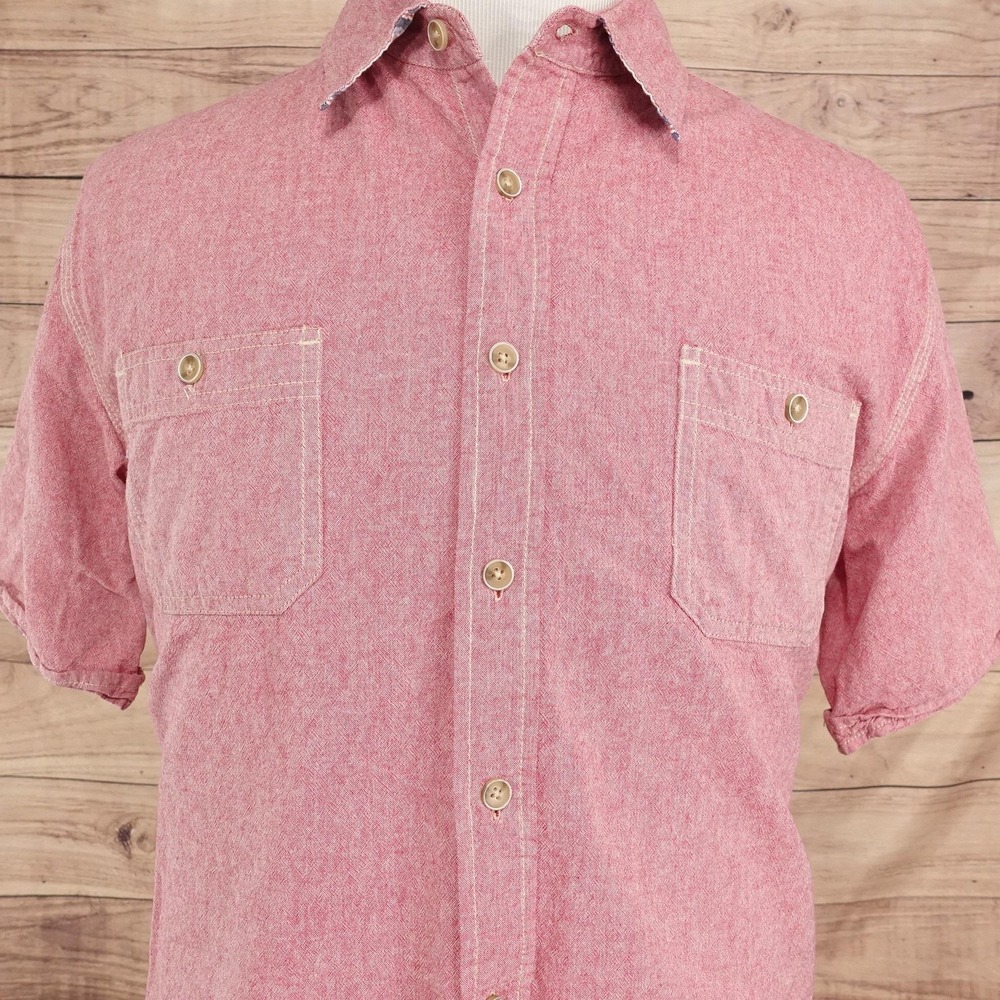 Weatherproof Vintage Shirt Mens XL Red Short Sleeve Button-Up Chambray Casual